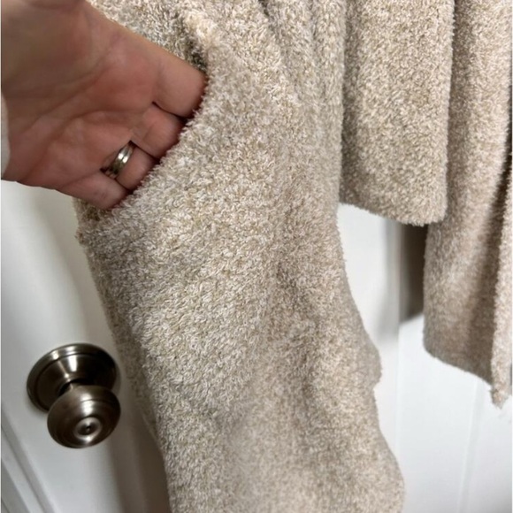 Soft Surroundings Sherpa Soft Hooded Open Front Cardigan Beige - Picture 3 of 7